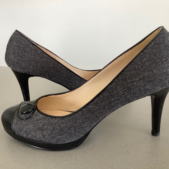Nine West Size 8.5M Black/Grey Tweed High Heel Platform Pumps - Picture 1 of 5